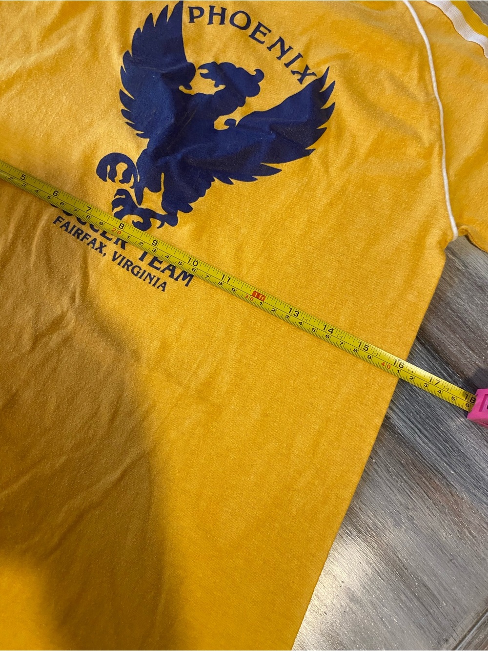 Vintage 70s Phoenix Soccer Team Fairfax Virginia yellow t-shirt blue phoenix XS - Picture 5 of 7